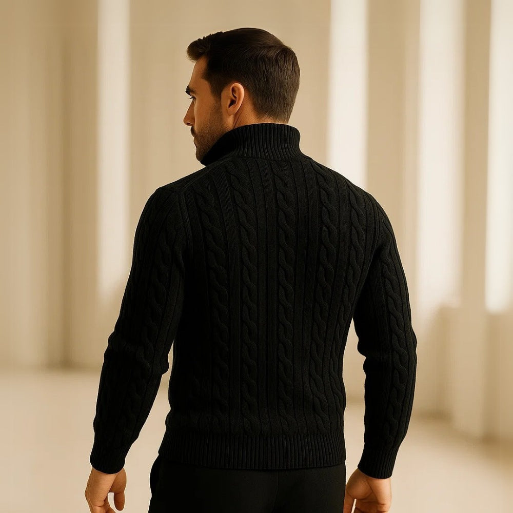 Suéter Masculino de Tricô Gola Alta Meio Zíper Fontaine