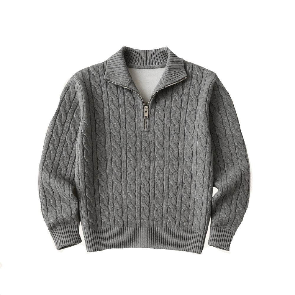 Suéter Masculino de Tricô Gola Alta Meio Zíper Fontaine
